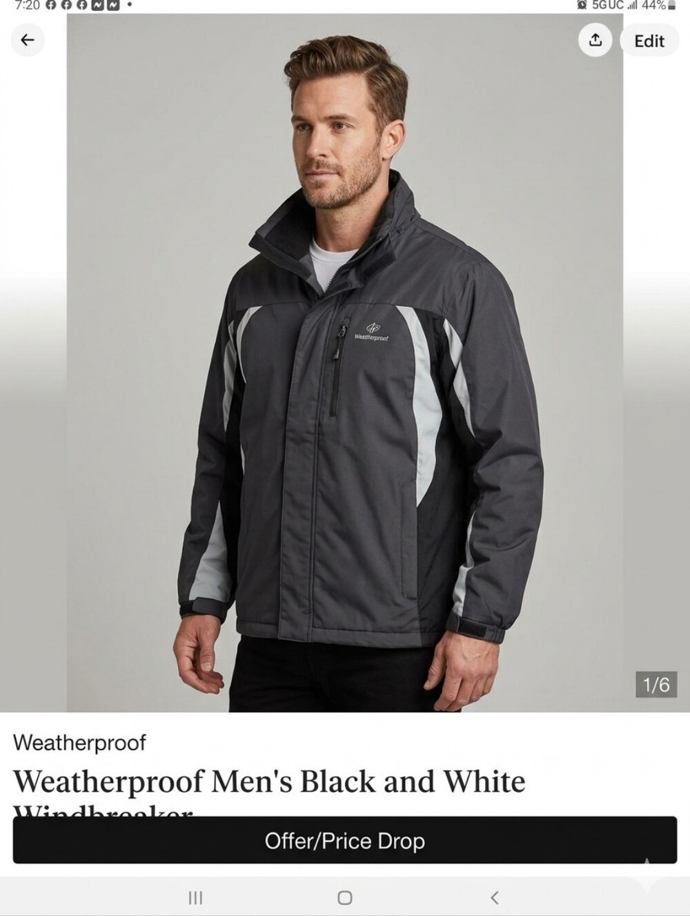 NordicTrack Weatherproof Men's Black and White Windbreaker Size Medium